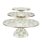 Luxury Dining Sterling Check Enamel Pedestal Platter - Small