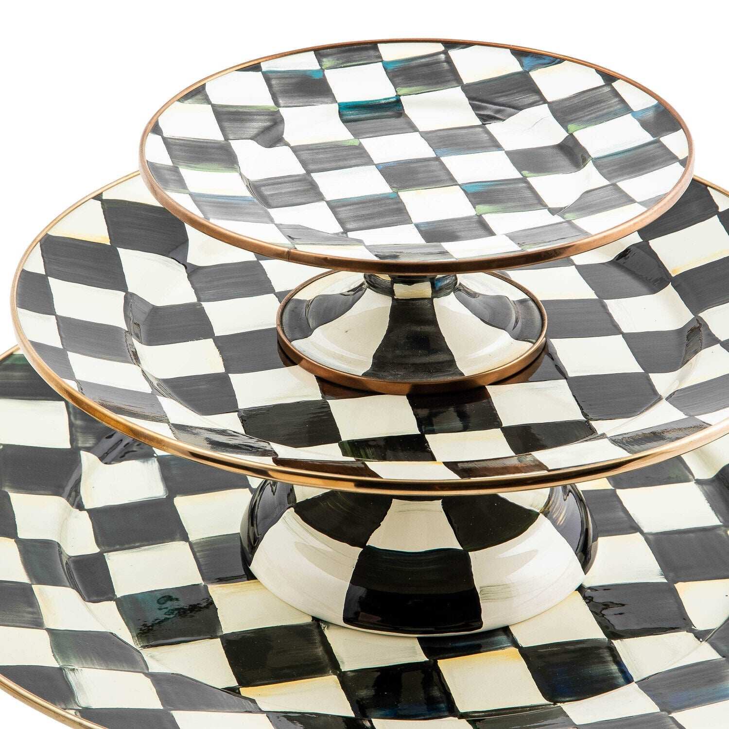 Courtly Check Enamel Pedestal Platter - Small